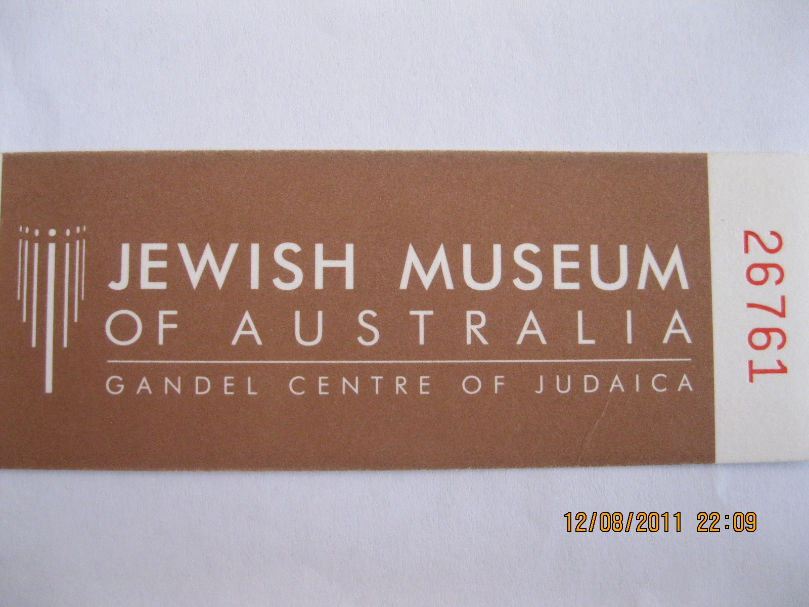 نمونه بلیط موزه یهودیان در ملبورن